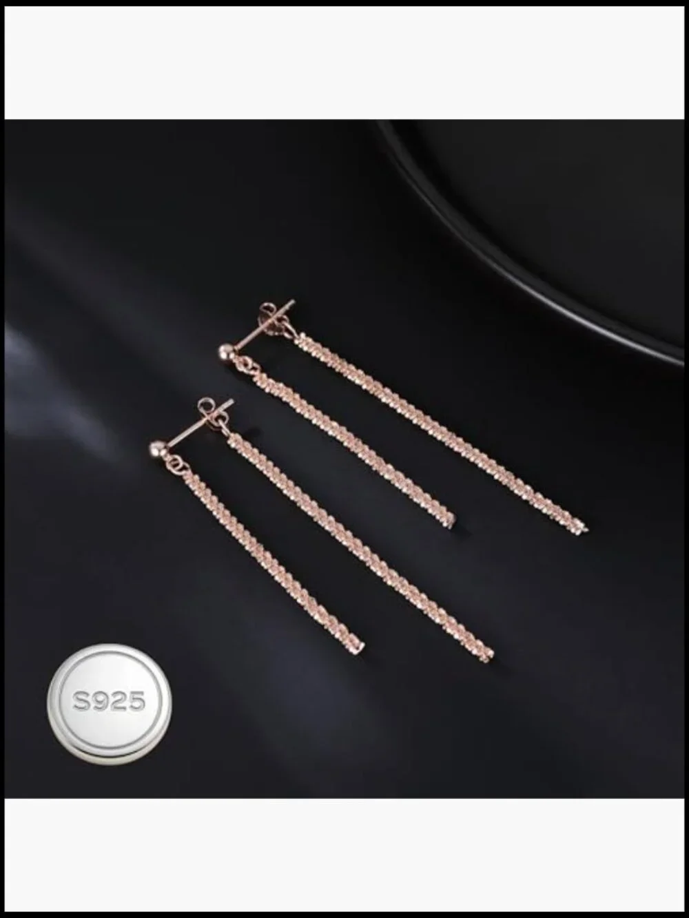 925 Sterling Silver Tassel Chain Dangle Earrings Minimalist Drop